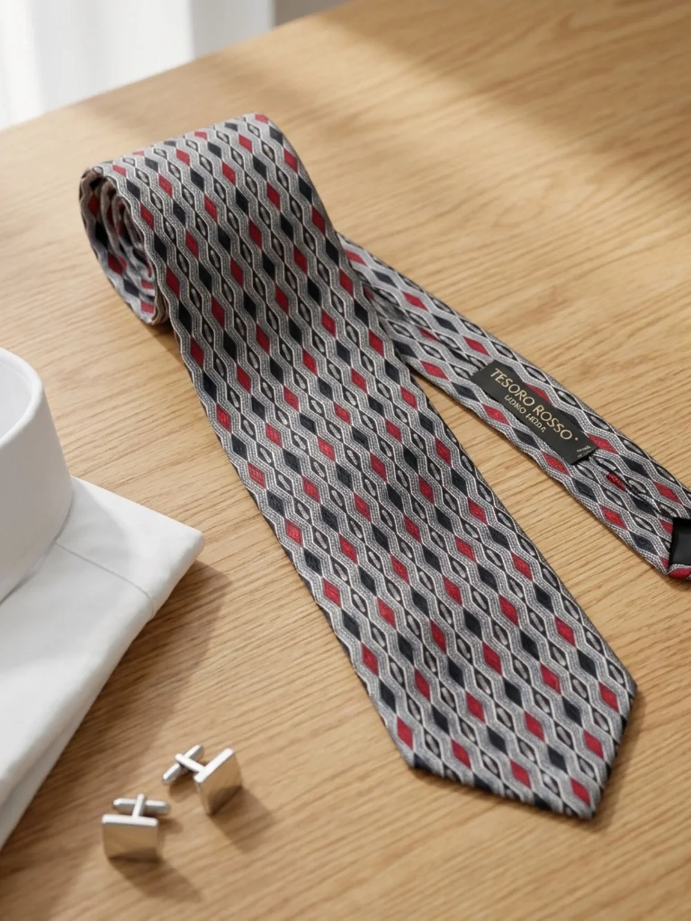 Tesoro Rosso Uomo Moda Silk Geometric Tie